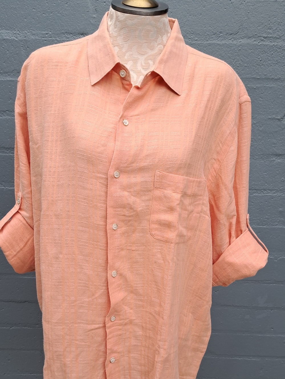 Light Peach Button-Up Shirt linen cotton Size L